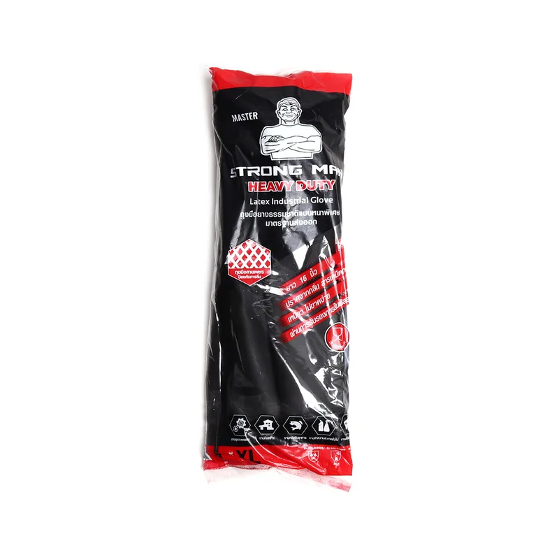 STRONGMAN ถุงมือยางธรรมชาติ ดำ 16"ไซส์ XL - Image 4