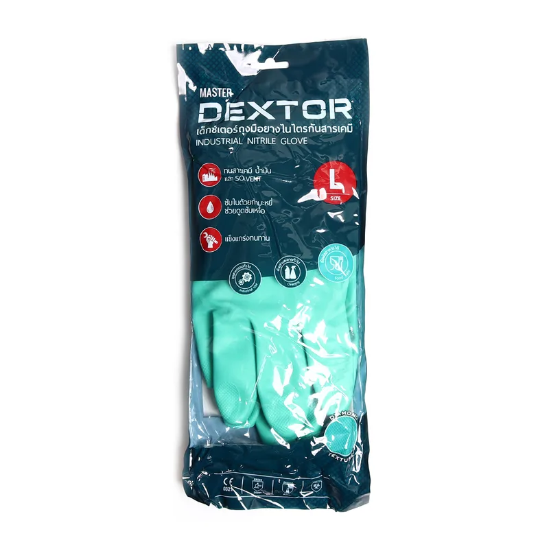 DEXTOR ถุงมือยางไนไตร สีเขียว ไซส์ L - Image 6