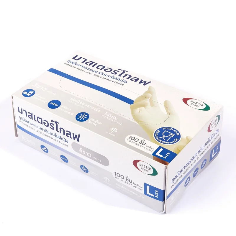 MASTER GLOVE ถุงมือยางธรรมชาติ LATEX ไม่มีแป้ง ไซส์ L สีขาว - Image 3