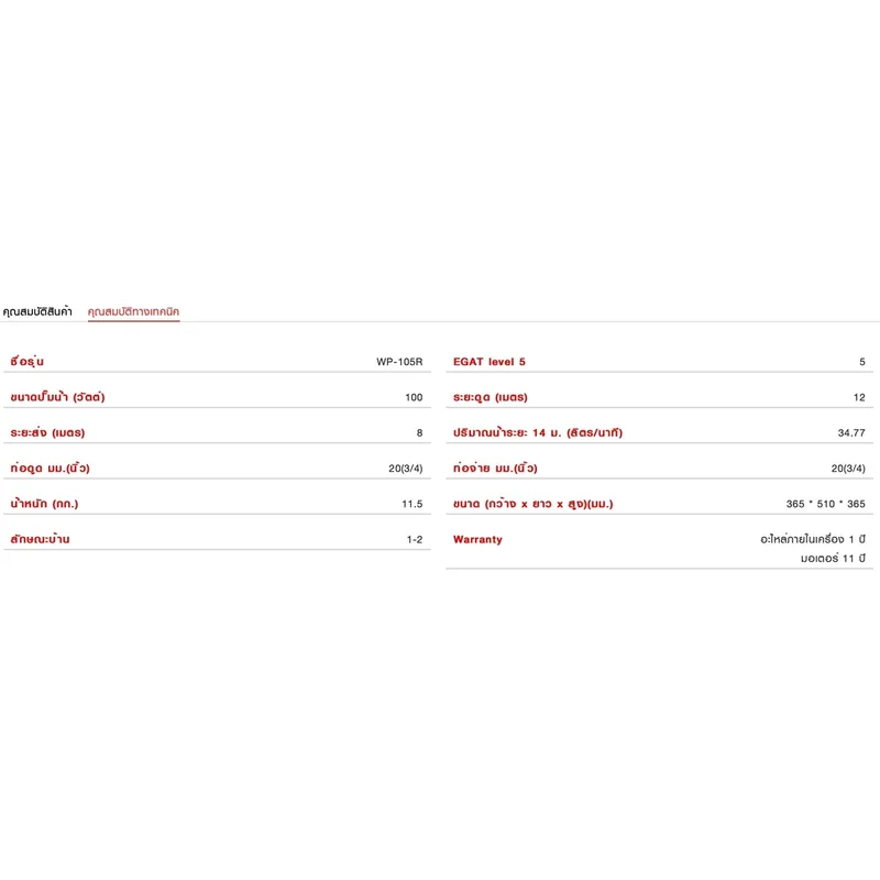 MITSUBISHI WP-105R2 ปั๊มน้ำอัตโนมัติ (ถังกลม) - Image 5