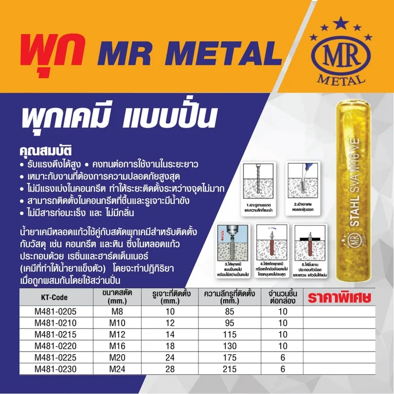 MR METAL พุกเคมีแบบปั่น M16 (10 อัน/กล่อง) รุ่น SVA-VE-16 - Image 5