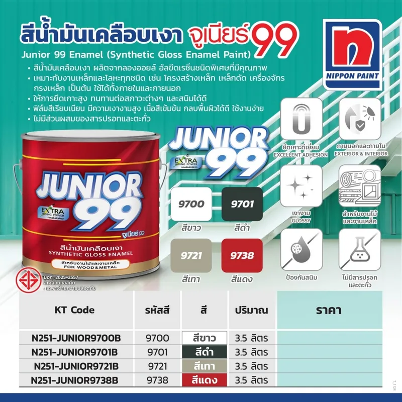 NIPPON PAINT จูเนียร์ 99 สีน้ำมันสีดำเงา #9701 3.5L - Image 4