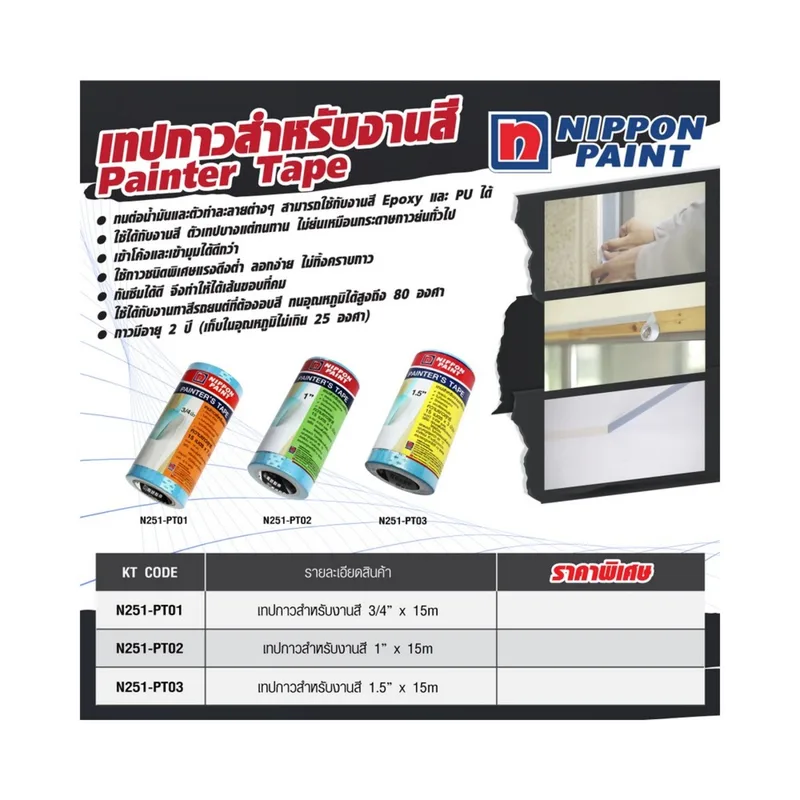 NIPPON PAINT เทปกาวสำหรับงานสี 1"X15ม. (5ม้วน/แพ็ก) - Image 5