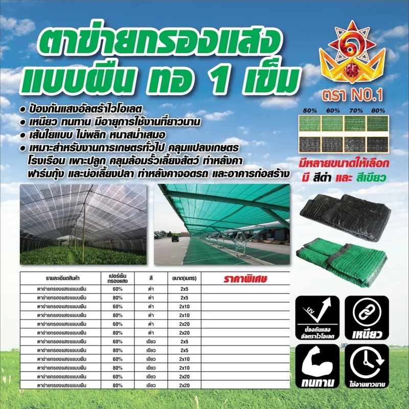 NO.1 ตาข่ายกรองแสง (สแลน) 80% สีเขียว ขนาด2X5ม - Image 11