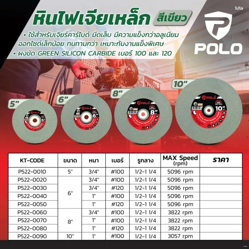 POLO หินไฟ (สีเขียว) 8" หนา 1" #100 - Image 5