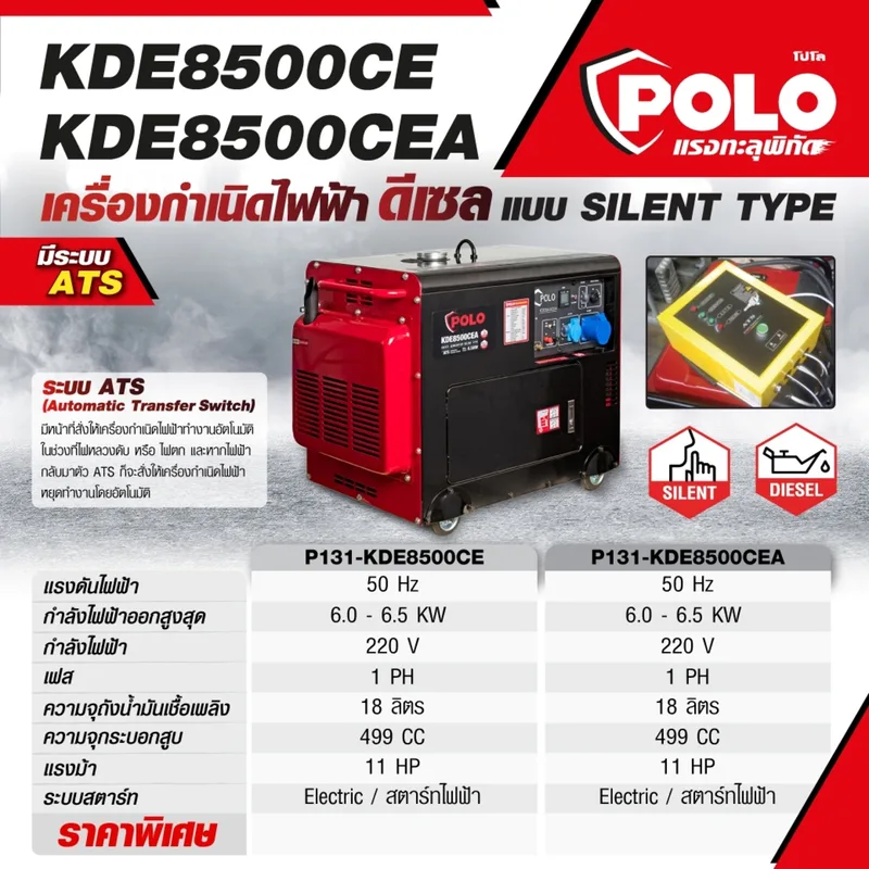 POLO เครื่องปั่นไฟดีเซล 6.5 KW รุ่น KDE8500CEA - Image 7