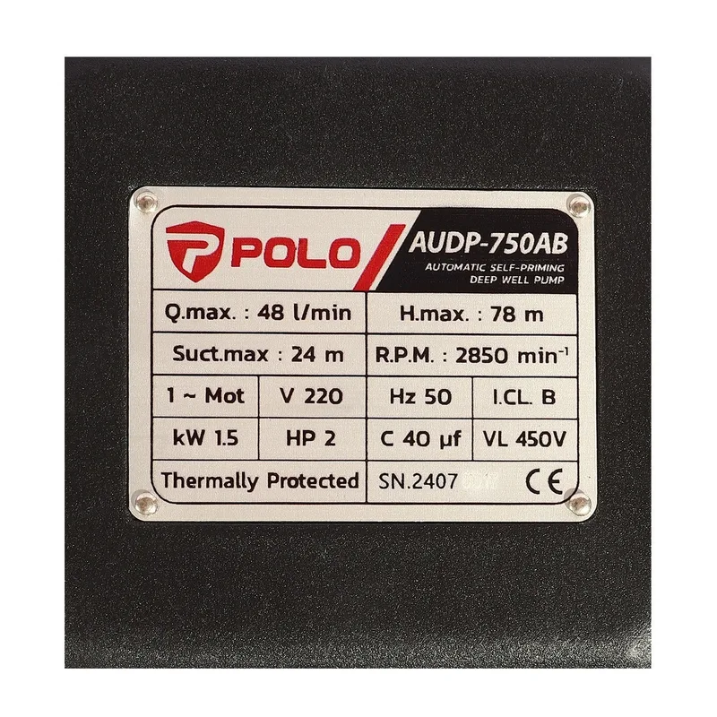 POLO ปั๊มบาดาลออโต้ เจ็ทคู่ 2 HP รุ่น AUDP-750AB - Image 7