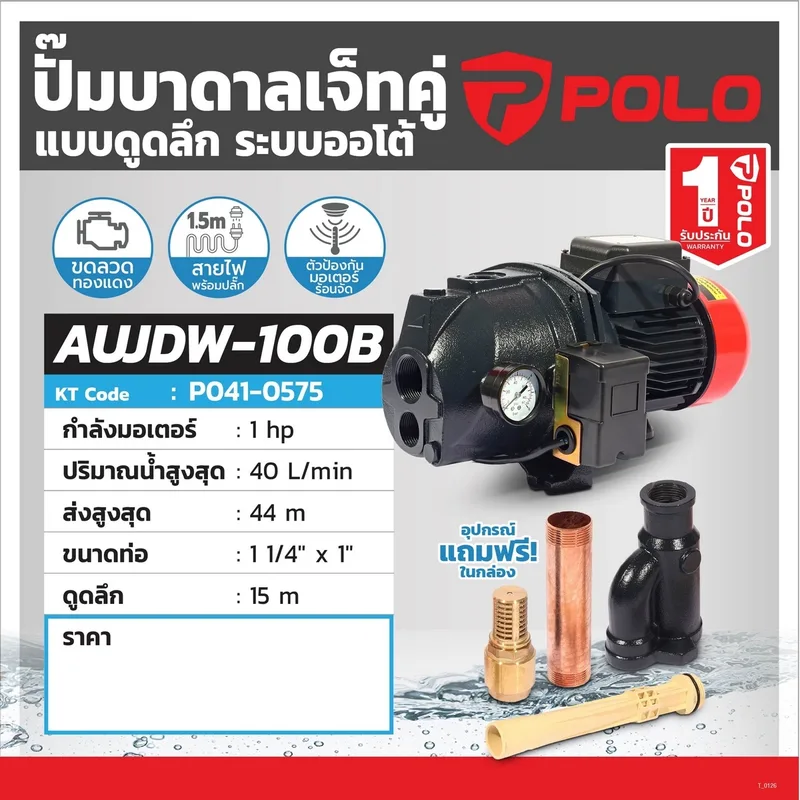 POLO ปั๊มบาดาลออโต้ เจ็ทคู่ 1 HP รุ่น AUJDW-100B - Image 12