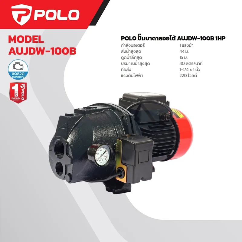 POLO ปั๊มบาดาลออโต้ เจ็ทคู่ 1 HP รุ่น AUJDW-100B