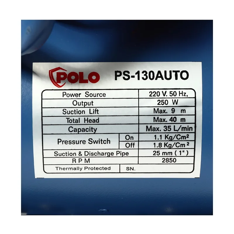 POLO ปั๊มอัตโนมัติ 1/3 HP 1" รุ่น PS-130AUTO - Image 4