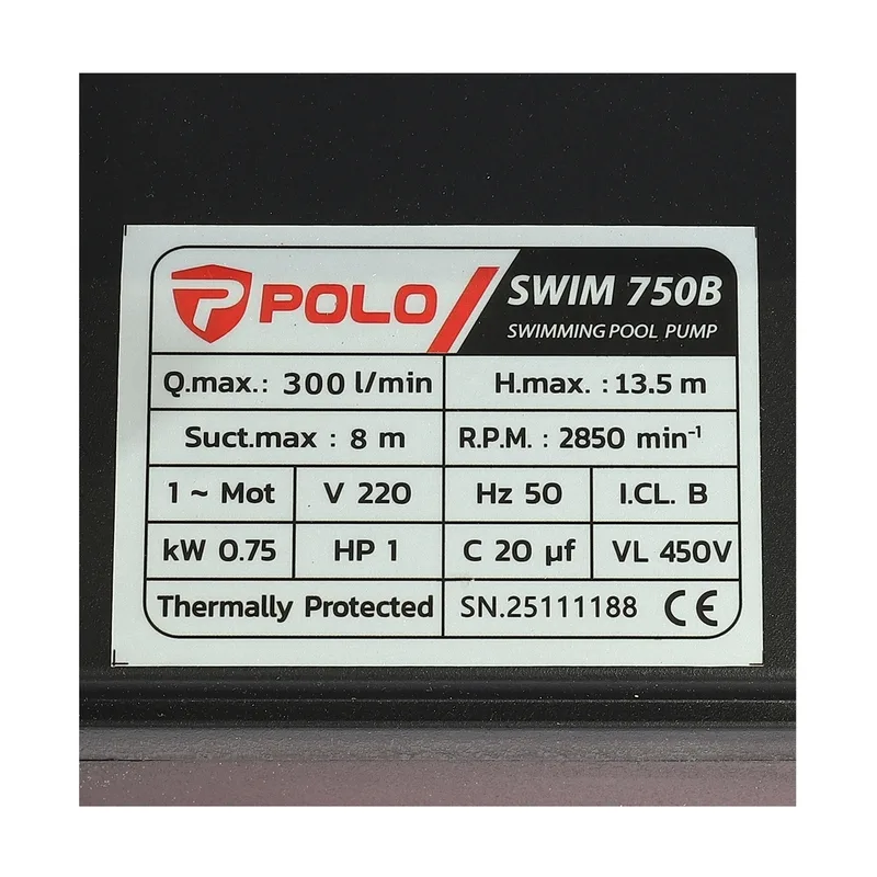 POLO ปั๊มสระว่ายน้ำ 1HP 2" รุ่น SWIM 750B - Image 8