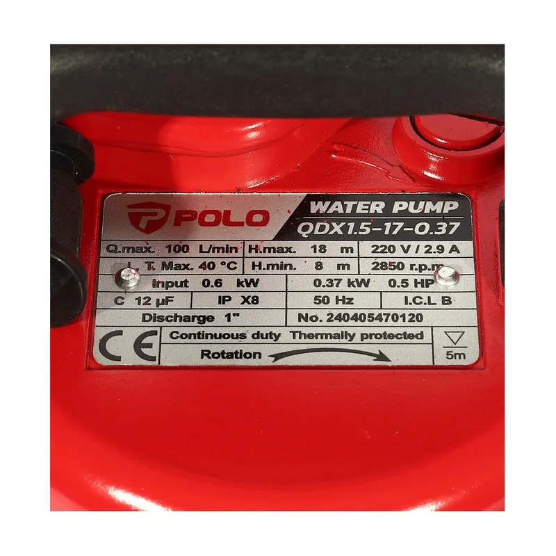 POLO ปั๊มจุ่ม 0.5HP / 1" รุ่น QDX1.5-17-0.37 - Image 7