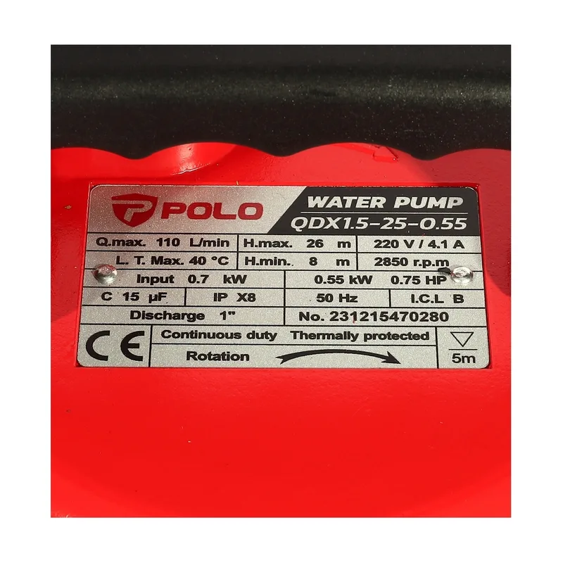 POLO ปั๊มจุ่ม 0.75HP/ 1" ส่งสูง รุ่น QDX1.5-25-0.55 - Image 7