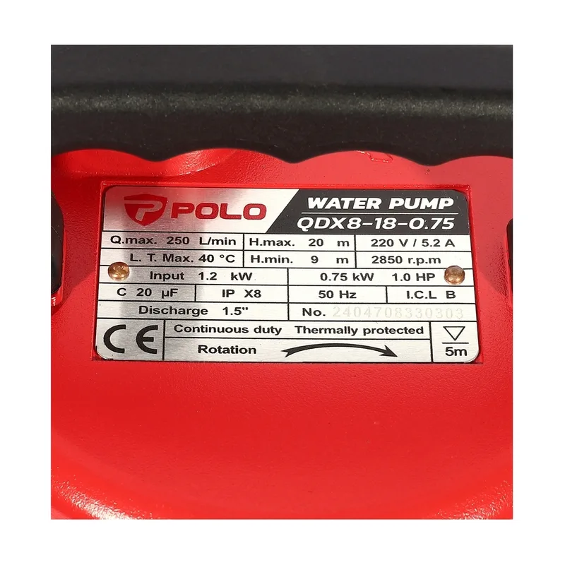 POLO ปั๊มจุ่ม 1 HP / 1.5" รุ่น QDX8-18-0.75 - Image 7