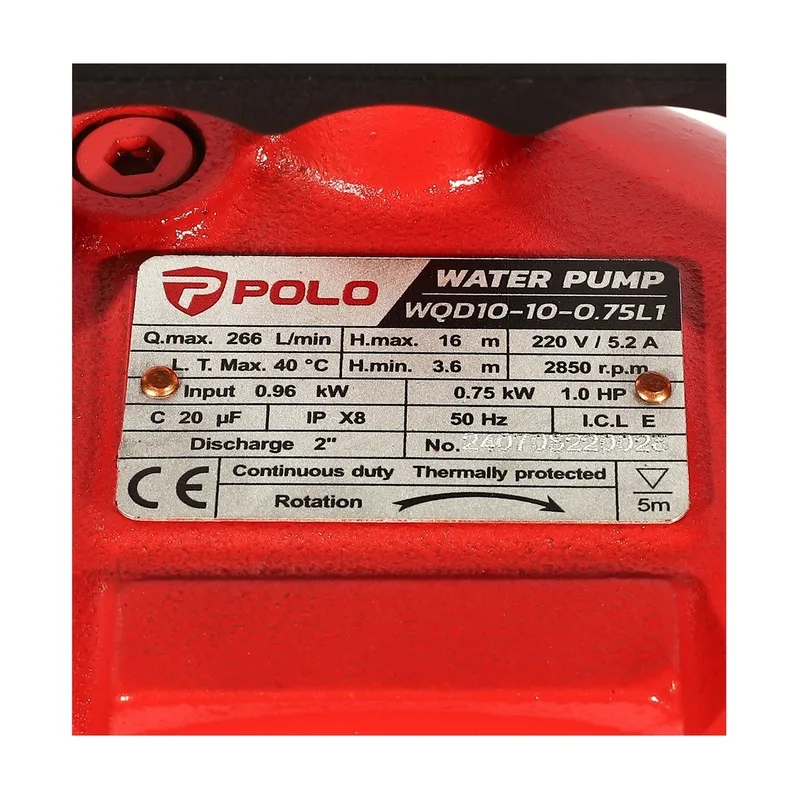 POLO ปั๊มจุ่มน้ำเสีย 1HP / 2" รุ่น WQD10-10-0.75L - Image 7