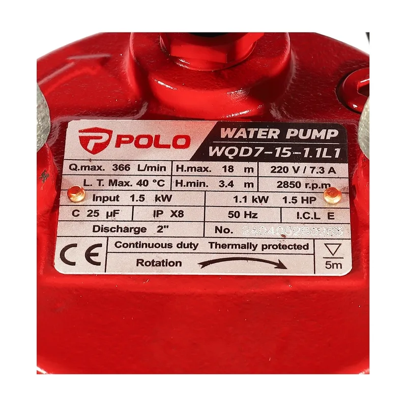 POLO ปั๊มจุ่มน้ำเสีย 1.5HP / 2" รุ่น WQD7-15-1.1L1 - Image 7