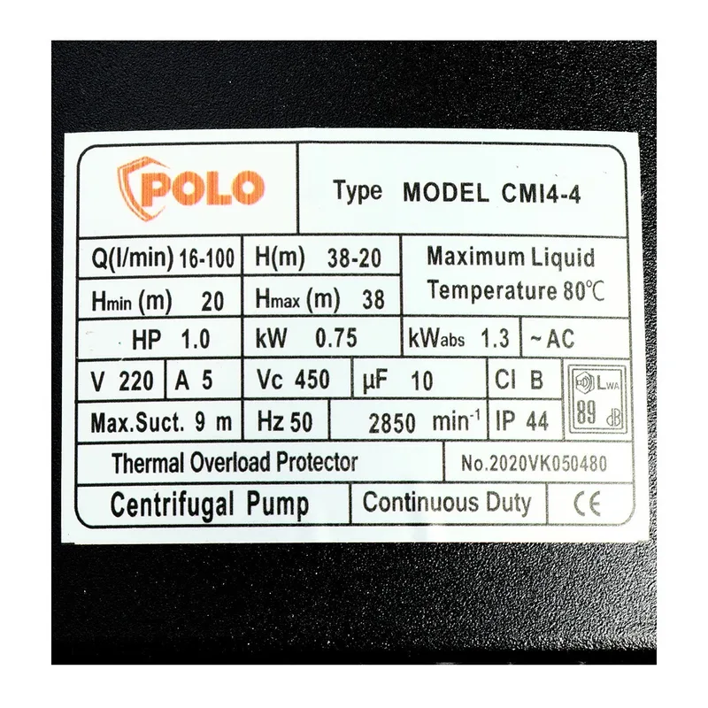 POLO ปั๊มสแตนเลสหลายใบพัด 1 HP รุ่น CMI4-4 - Image 4