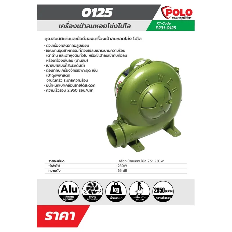 POLO เครื่องเป่าลมหอยโข่ง 2.5" 260W เป่าเตา - Image 7