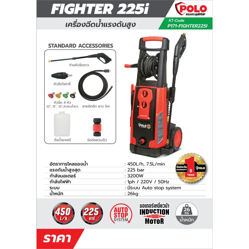 POLO เครื่องฉีดน้ำฯ 225 บาร์ รุ่น FIGHTER-225I - Image 7