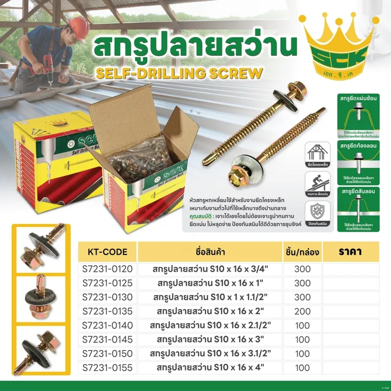 S.C.K. สกรูปลายสว่าน S10X16X1.1/2" - Image 7