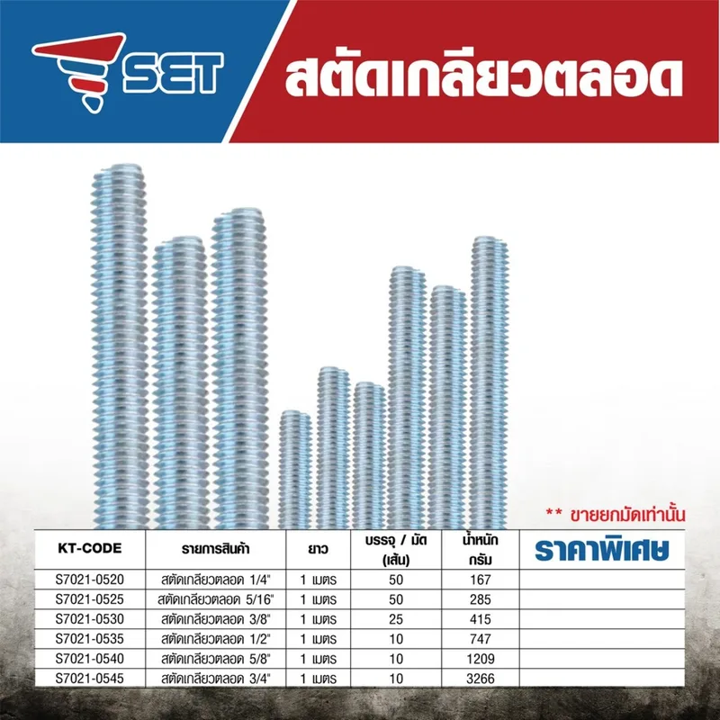 SET สตัดเกลียวตลอด 1/4 " X1 เมตร (50เส้น) - Image 5