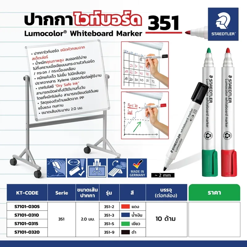 STAEDTLER 351-5 ปากกาไวท์บอร์ด 2.0 มม. สีเขียว - Image 4