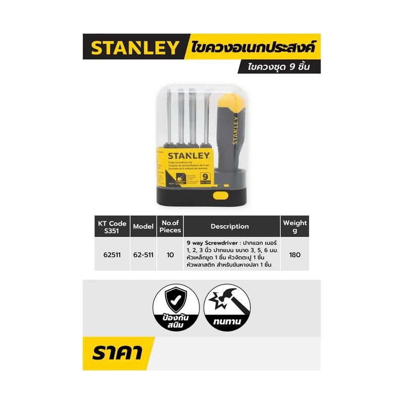 STANLEY STHT62511-8 ชุดไขควง9ชิ้น เปลี่ยนหัวได้ - Image 7