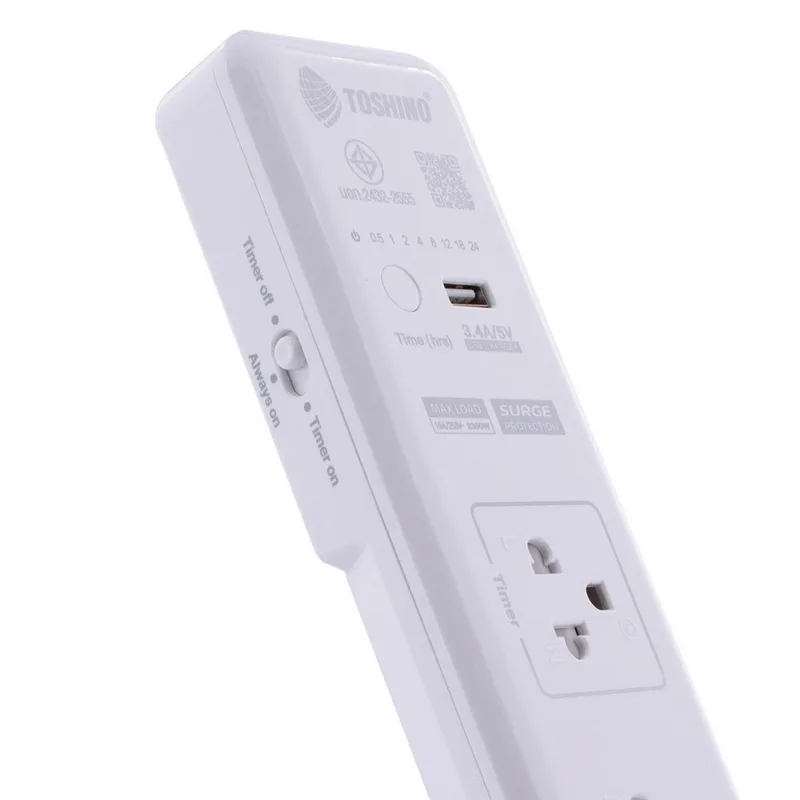 TOSHINO รางปลั๊กไฟ 3 ช่อง 3 เมตร 10 แอมป์ USB 1 ช่อง รุ่น WT-33 - Image 4