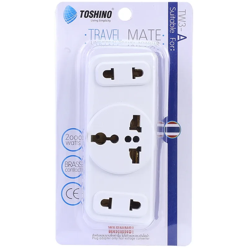 TOSHINO ปลั๊กแปลง อะแดปเตอร์ 3 ช่อง 2 ขากลม 10A 2000Wรุ่น TW3-A - Image 9
