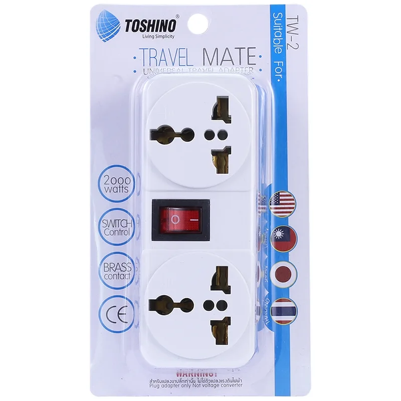 TOSHINO ปลั๊กแปลง อะแดปเตอร์ 2 ช่อง 2 ขาแบน 1 สวิตช์ 10A 2000W รุ่น TW2 - Image 9