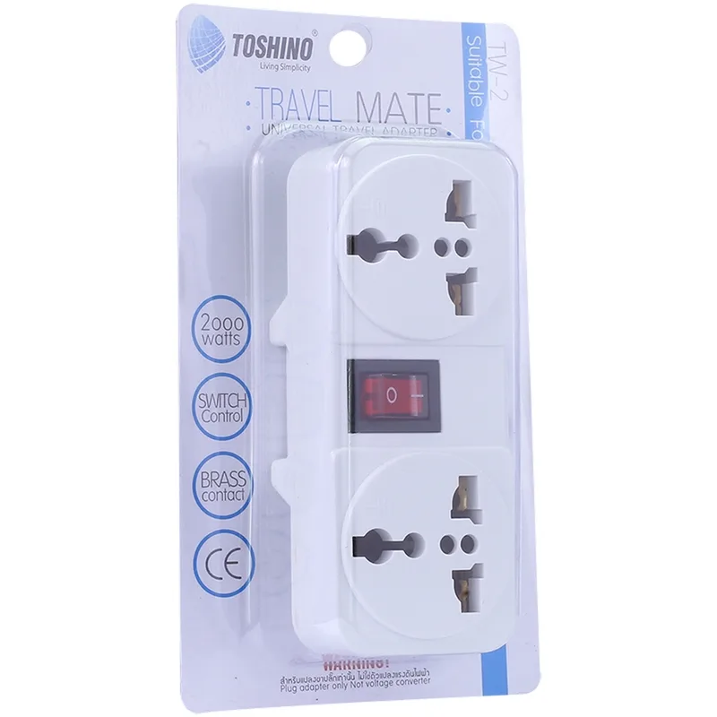 TOSHINO ปลั๊กแปลง อะแดปเตอร์ 2 ช่อง 2 ขาแบน 1 สวิตช์ 10A 2000W รุ่น TW2 - Image 10
