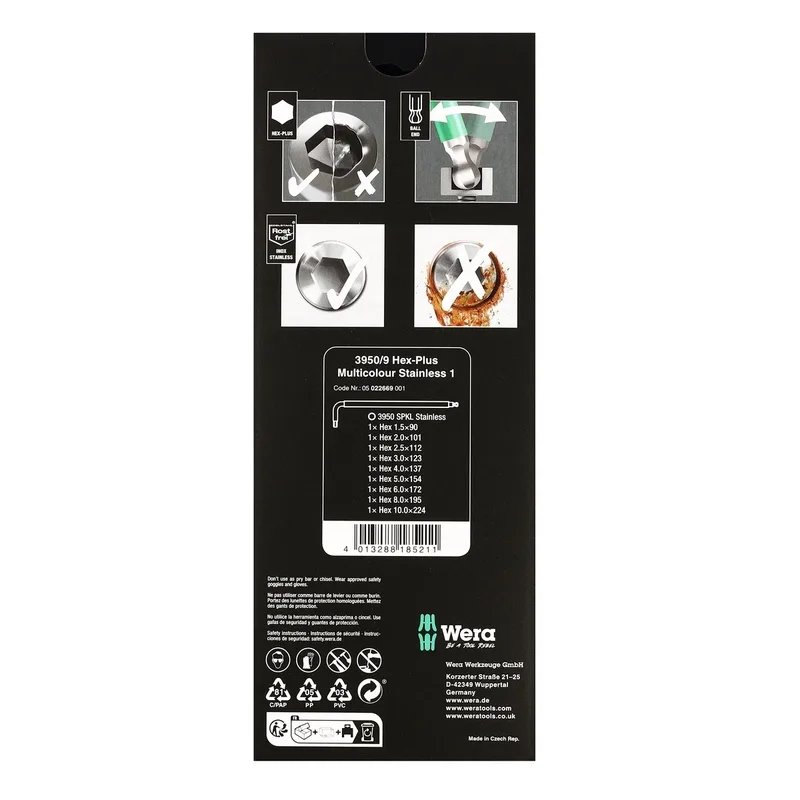 WERA ชุดประแจหกเหลี่ยมหลากสี 3950/9 Hex-Plus Stainless รุ่น 05022669001 - Image 7