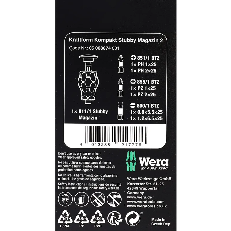 WERA ไขควงด้ามสั้น Kraftform Kompakt Stubby magazine 2 รุ่น 05008874001 - Image 8