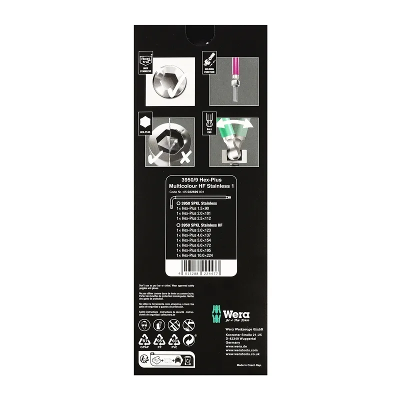 WERA ชุดประแจหกเหลี่ยม 3950/9 Hex-Plus Multicolour HF Stainless 1 รุ่น 05022699001 - Image 7