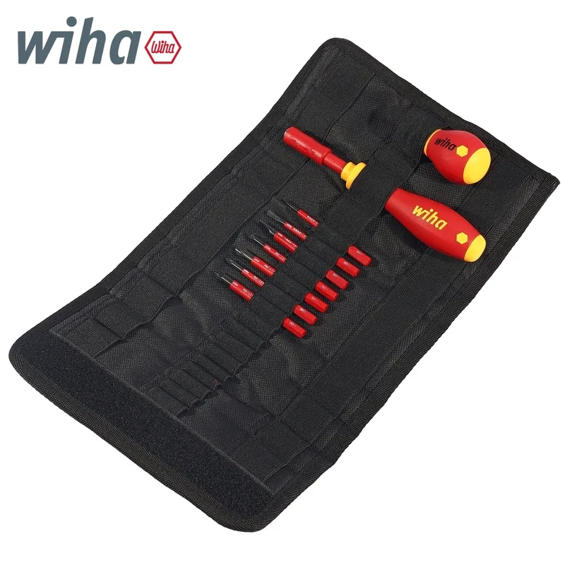 WIHA ชุดไขควงกันไฟและบิต SlimVario หัวแบน, แฉก, Pozidriv 10 ชิ้น พร้อมกระเป๋าพับ รุ่น