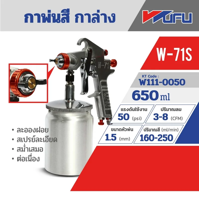 WUFU กาพ่นสี กาล่าง รุ่น W-71S ขนาดหัวฉีด 1.5 มม. ความจุถ้วยสี 650 มล. - Image 6