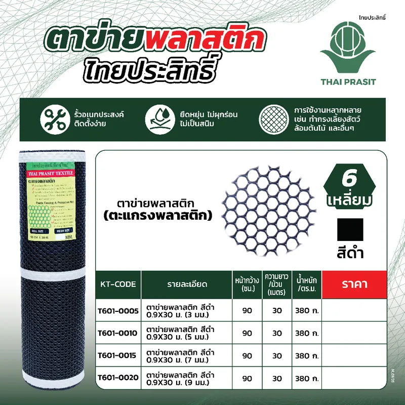 ไทยประสิทธิ์ ตาข่ายพลาสติก สีดำ 0.9X30 ม. (3 มม.) - Image 4